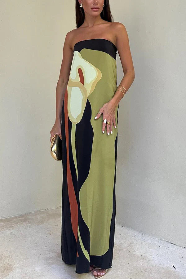 Adonya | Women's Abstract Floral Strapless Maxi Dress