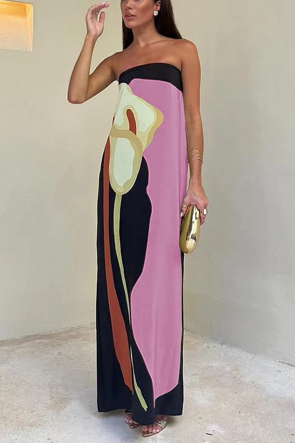 Adonya | Women's Abstract Floral Strapless Maxi Dress