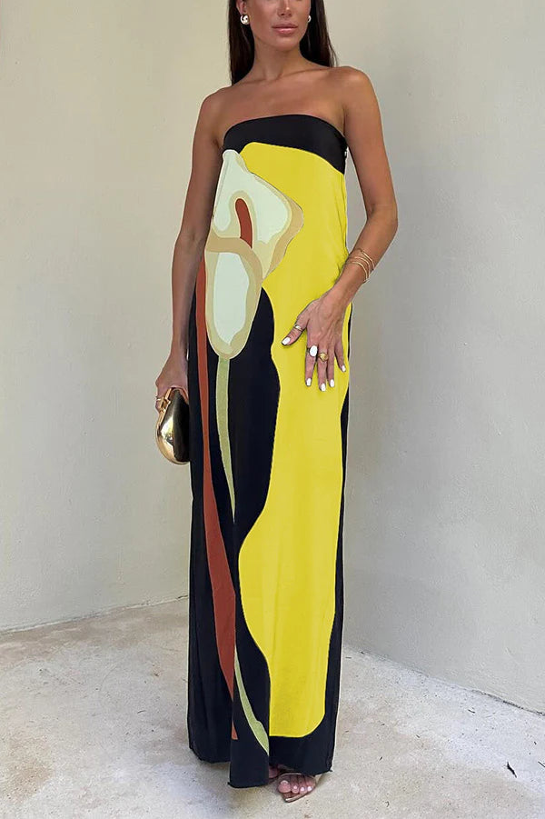 Adonya | Women's Abstract Floral Strapless Maxi Dress