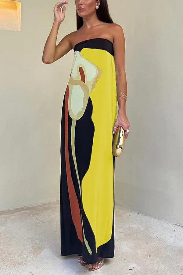 Adonya | Women's Abstract Floral Strapless Maxi Dress