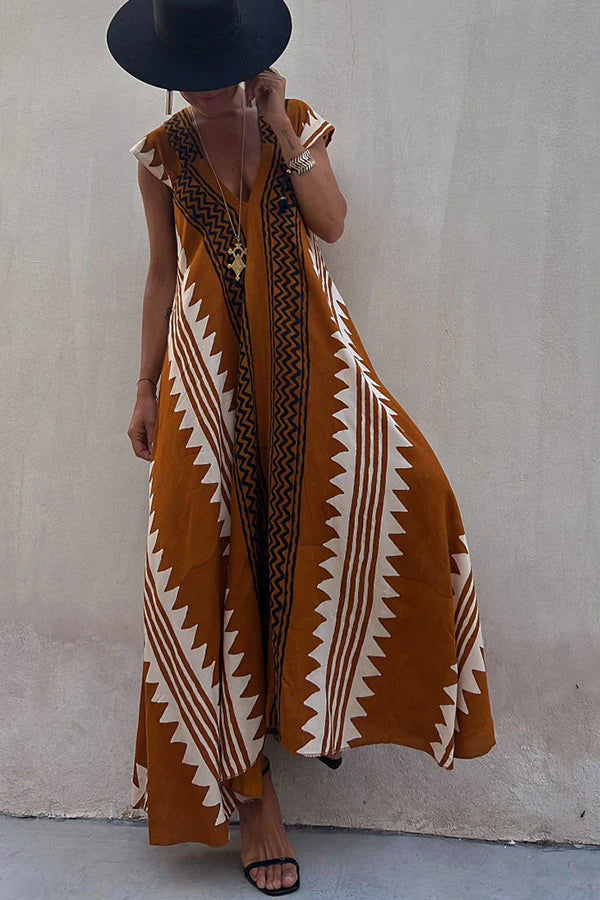 Adreana | Women's Geometric A-Line Summer Maxi Dress