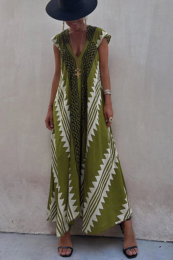 Adreana | Women's Geometric A-Line Summer Maxi Dress