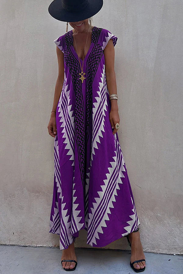 Adreana | Women's Geometric A-Line Summer Maxi Dress