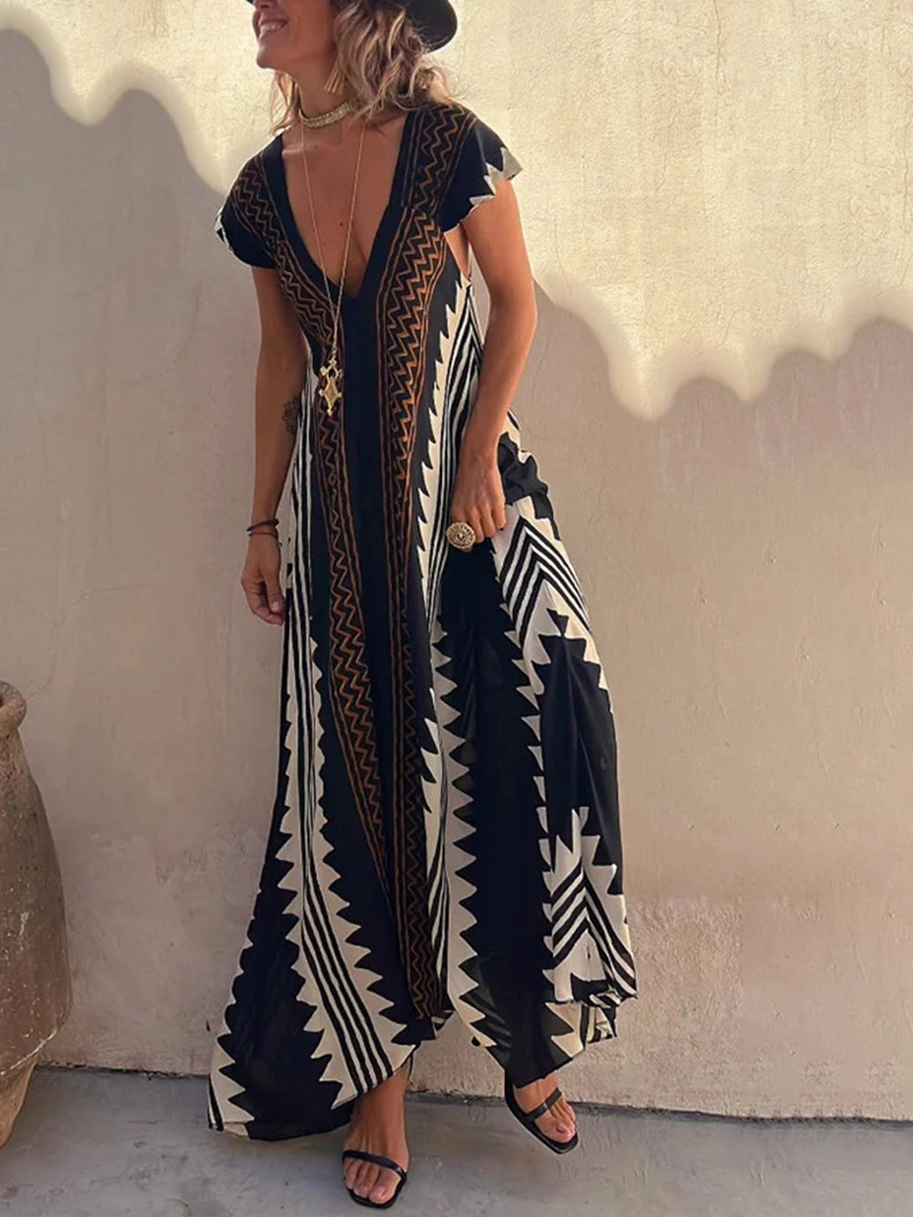 Adreana | Women's Geometric A-Line Summer Maxi Dress