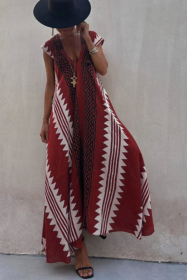 Adreana | Women's Geometric A-Line Summer Maxi Dress