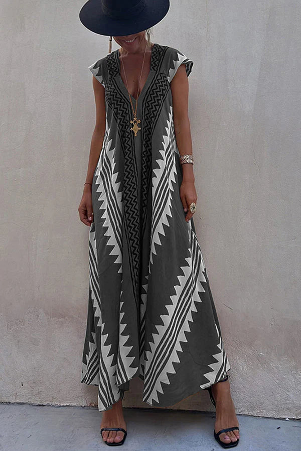 Adreana | Women's Geometric A-Line Summer Maxi Dress