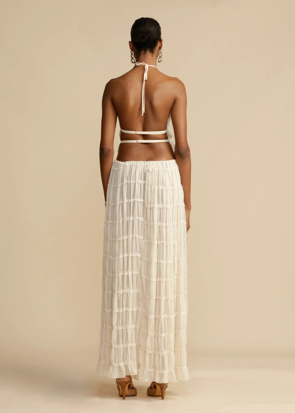 Adria | Women's Tiered Pleated Halter Backless Top