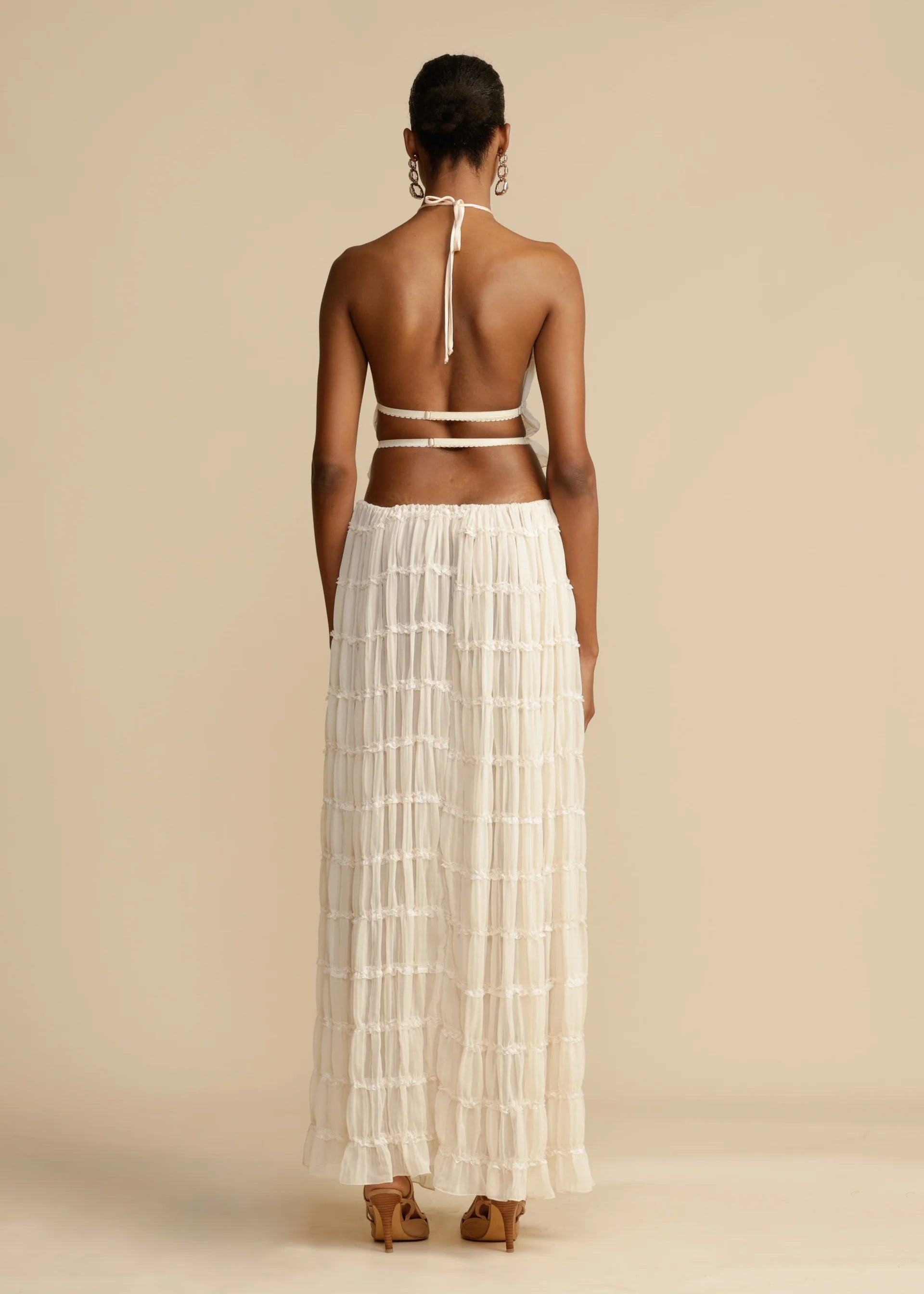 Adria | Women's Tiered Pleated Halter Backless Top