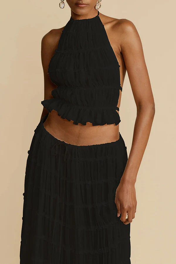 Adria | Women's Tiered Pleated Halter Backless Top
