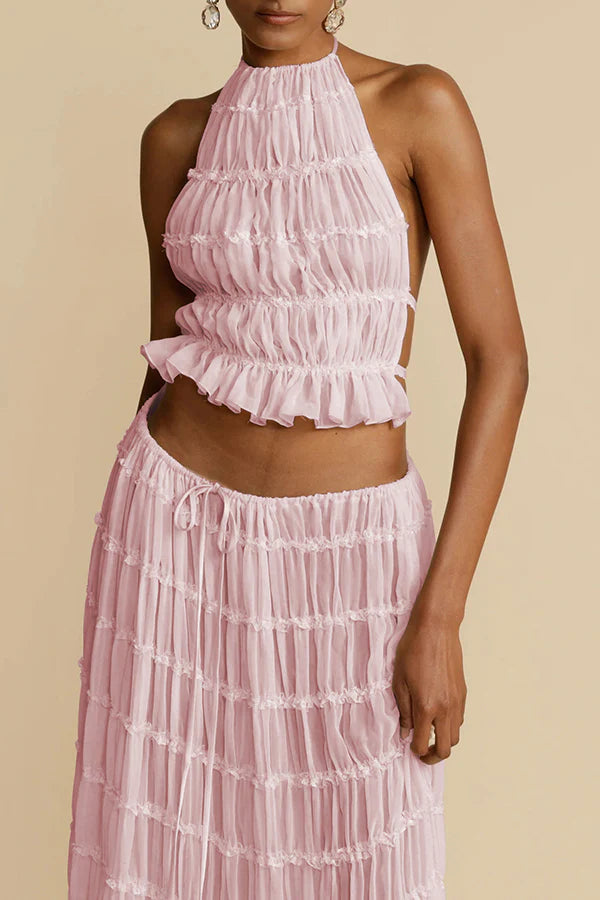 Adria | Women's Tiered Pleated Halter Backless Top