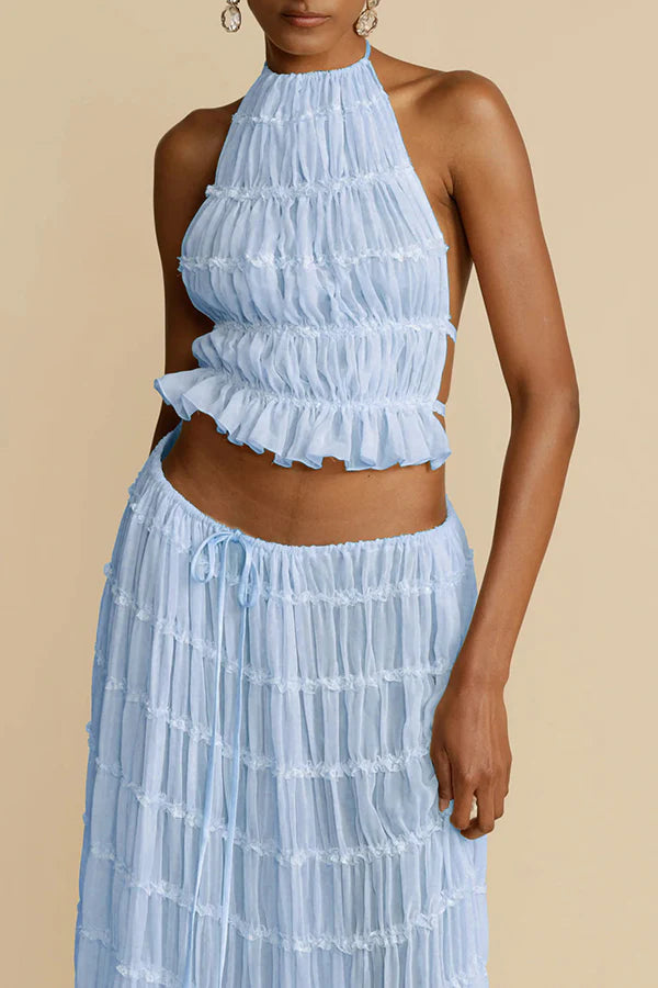Adria | Women's Tiered Pleated Halter Backless Top