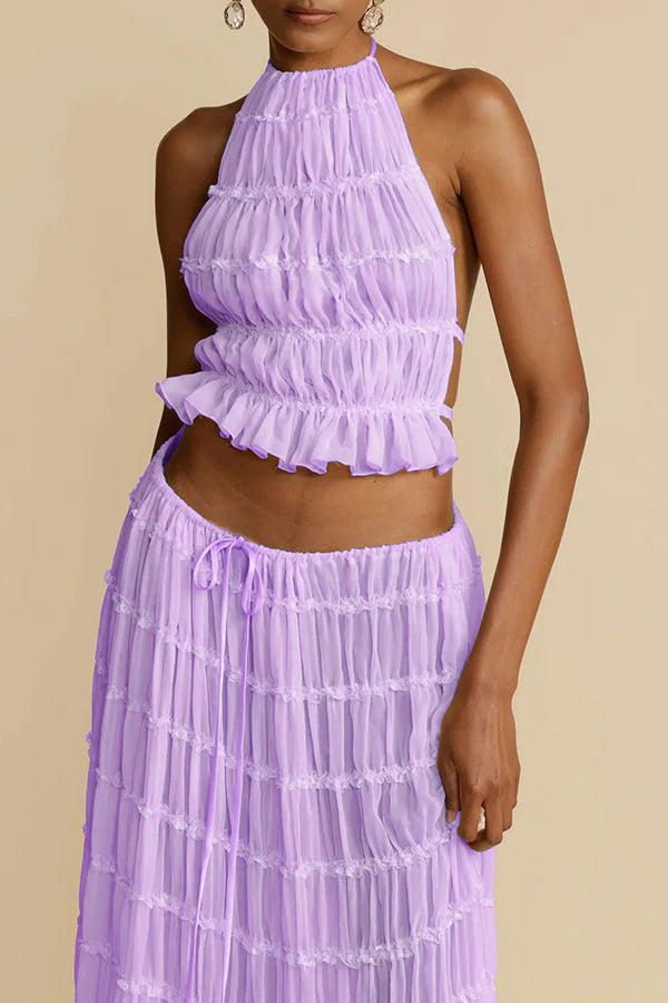 Adria | Women's Tiered Pleated Halter Backless Top