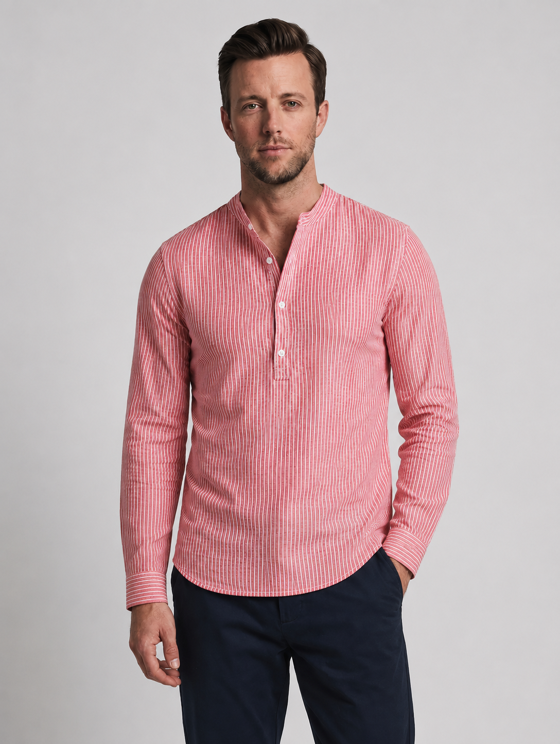 Adriana | Men's Buttoned Stand Collar Long Sleeve Shirt