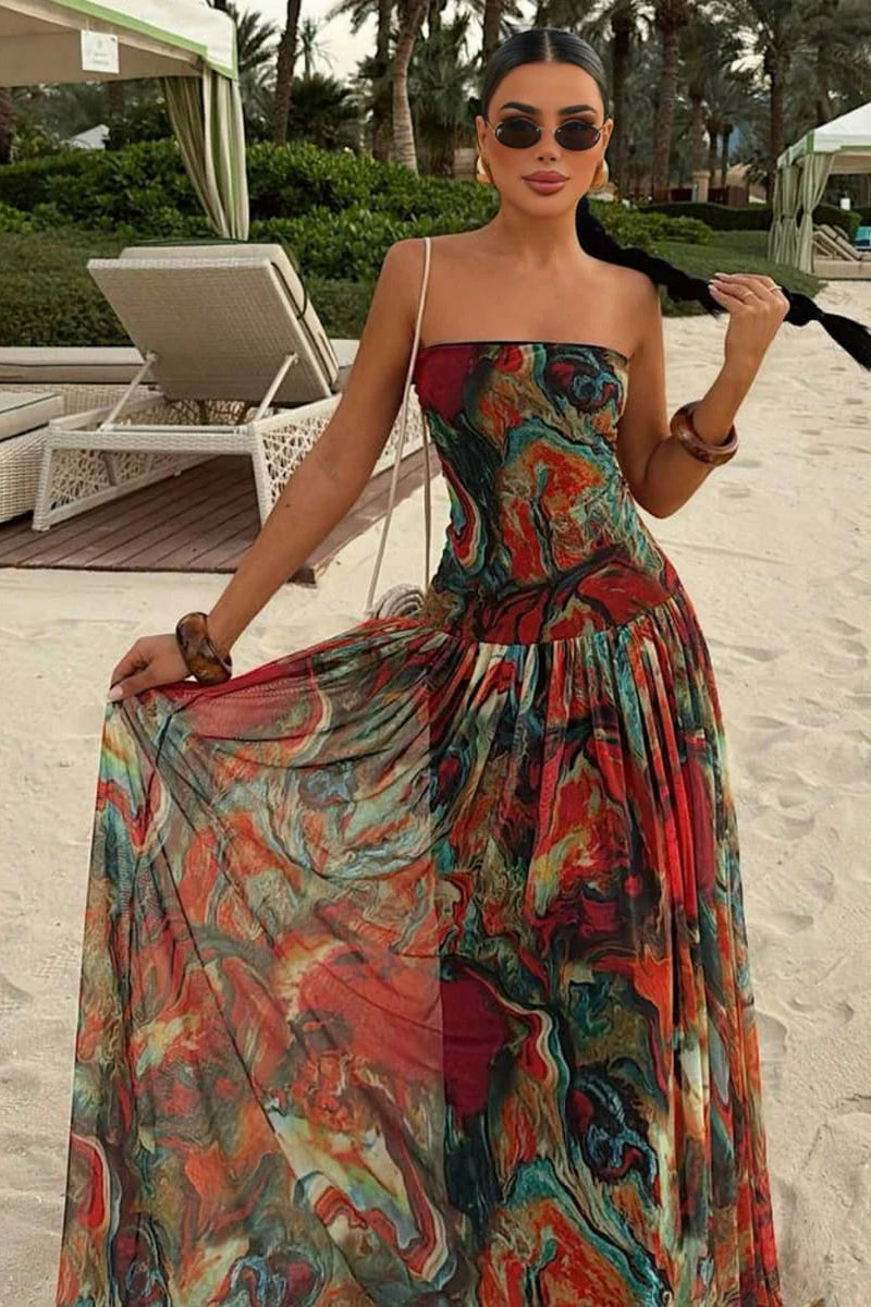 Adwen | Women's Abstract Strapless Wedding Guest Dress