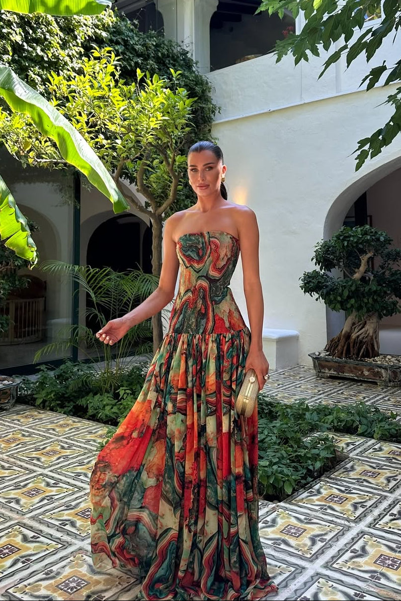 Adwen | Women's Abstract Strapless Wedding Guest Dress