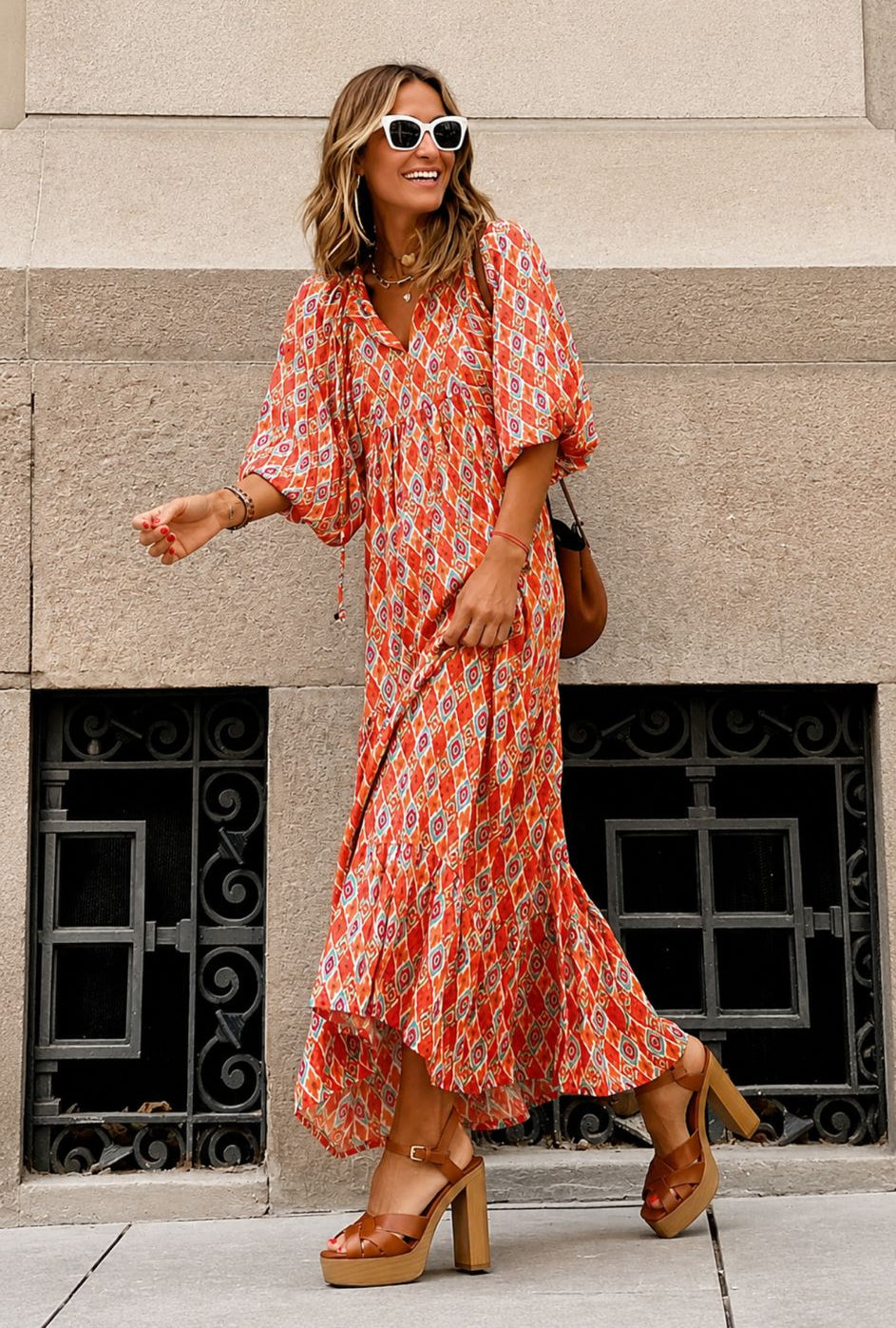 Afallon | Women's Geometric Print Summer Maxi Dress