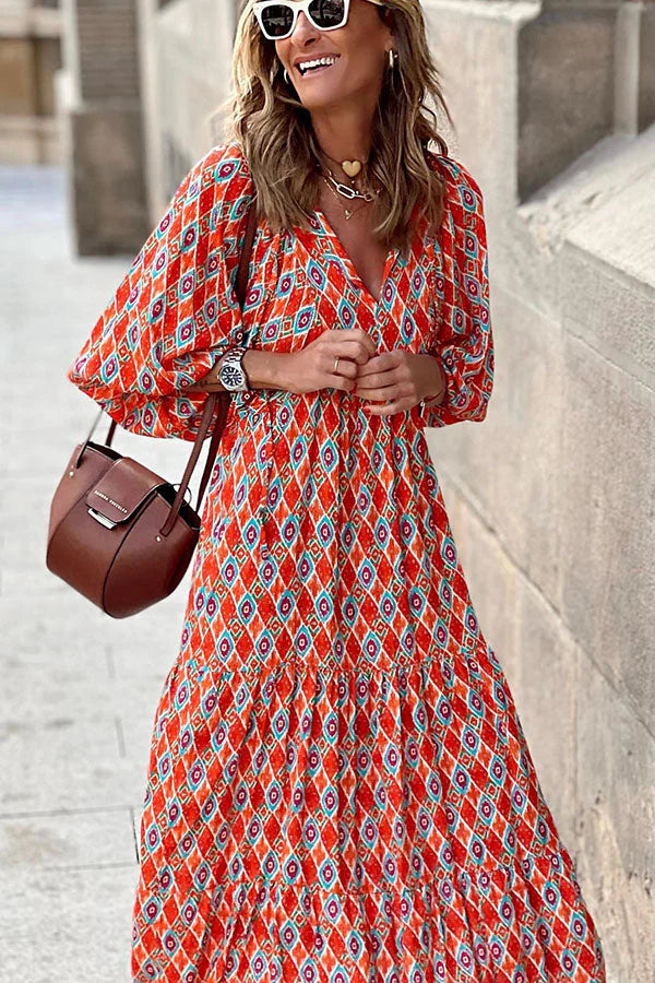 Afallon | Women's Geometric Print Summer Maxi Dress