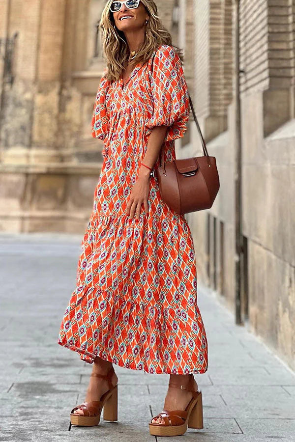Afallon | Women's Geometric Print Summer Maxi Dress