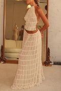 Afanen | Women's Pleated Drawstring Tiered Maxi Skirt