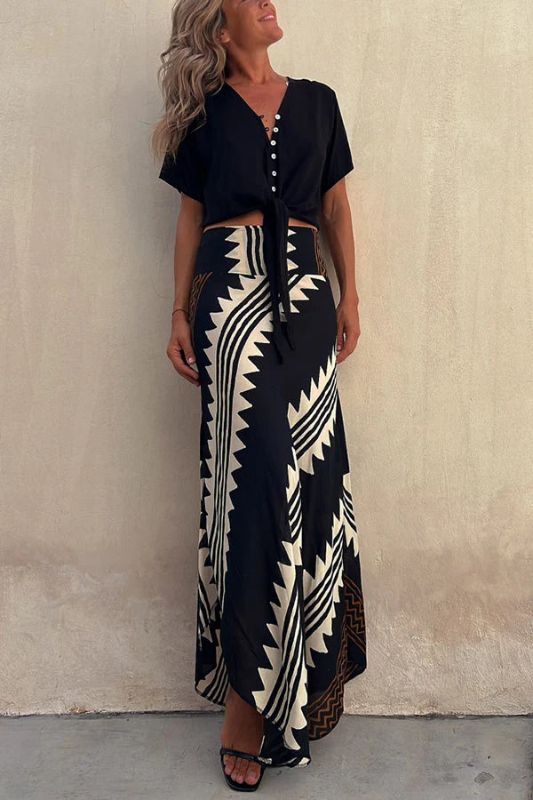 Agafia | Women's Geometric Print Ankle-Length Maxi Skirt