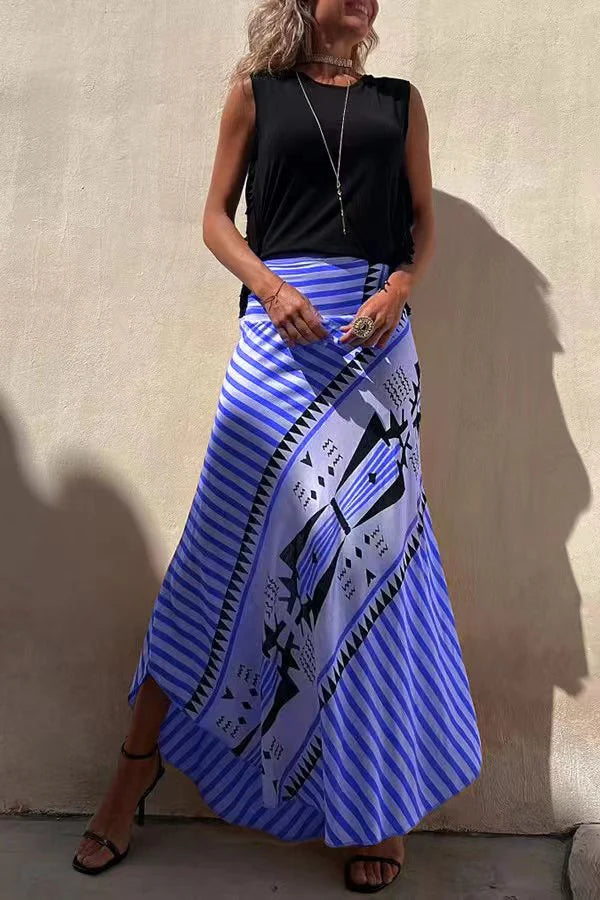 Agafia | Women's Geometric Print Ankle-Length Maxi Skirt