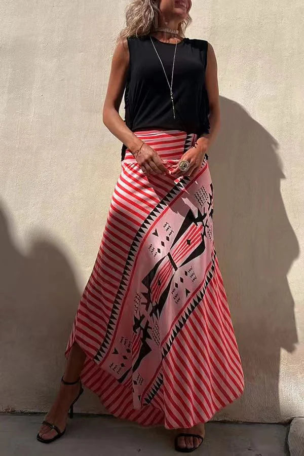 Agafia | Women's Geometric Print Ankle-Length Maxi Skirt
