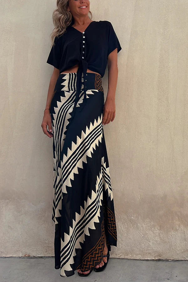 Agafia | Women's Geometric Print Ankle-Length Maxi Skirt