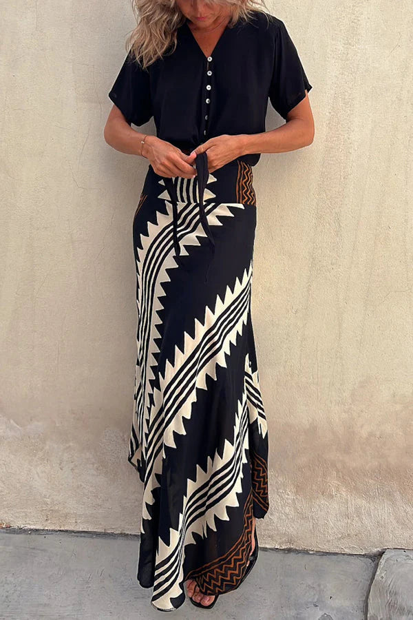 Agafia | Women's Geometric Print Ankle-Length Maxi Skirt