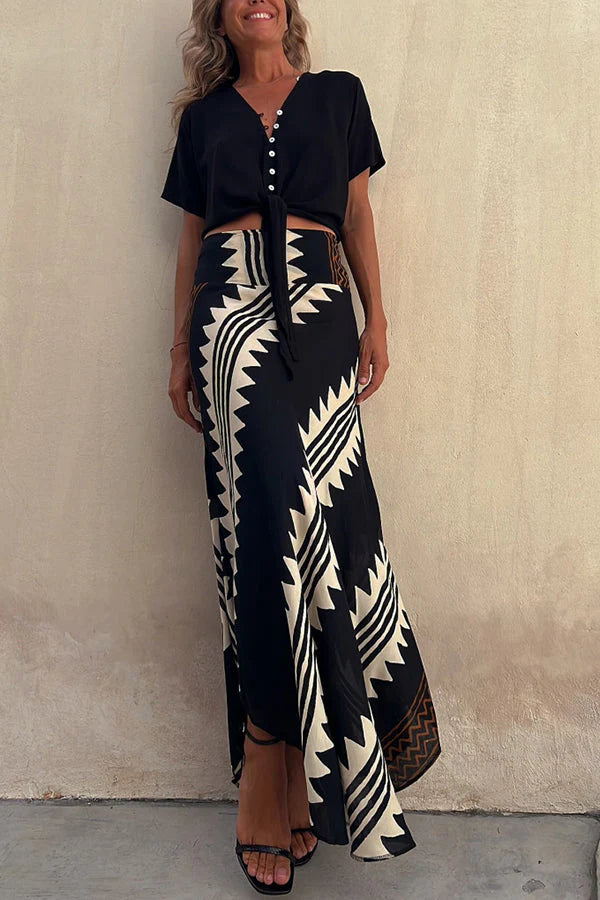 Agafia | Women's Geometric Print Ankle-Length Maxi Skirt