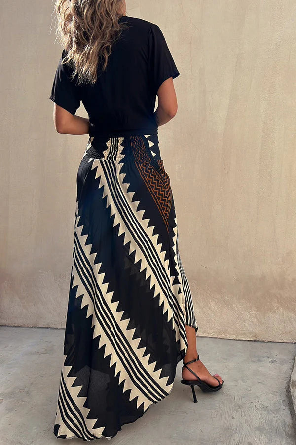 Agafia | Women's Geometric Print Ankle-Length Maxi Skirt