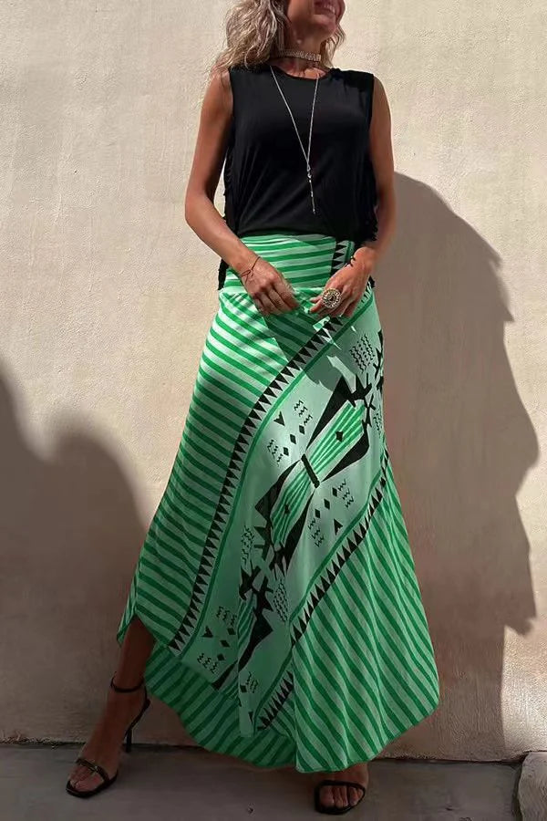 Agafia | Women's Geometric Print Ankle-Length Maxi Skirt