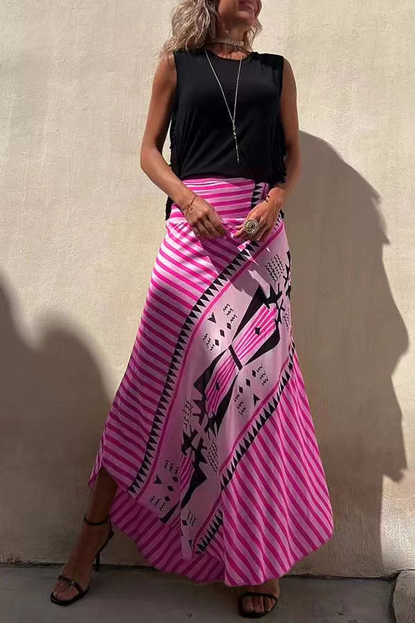 Agafia | Women's Geometric Print Ankle-Length Maxi Skirt