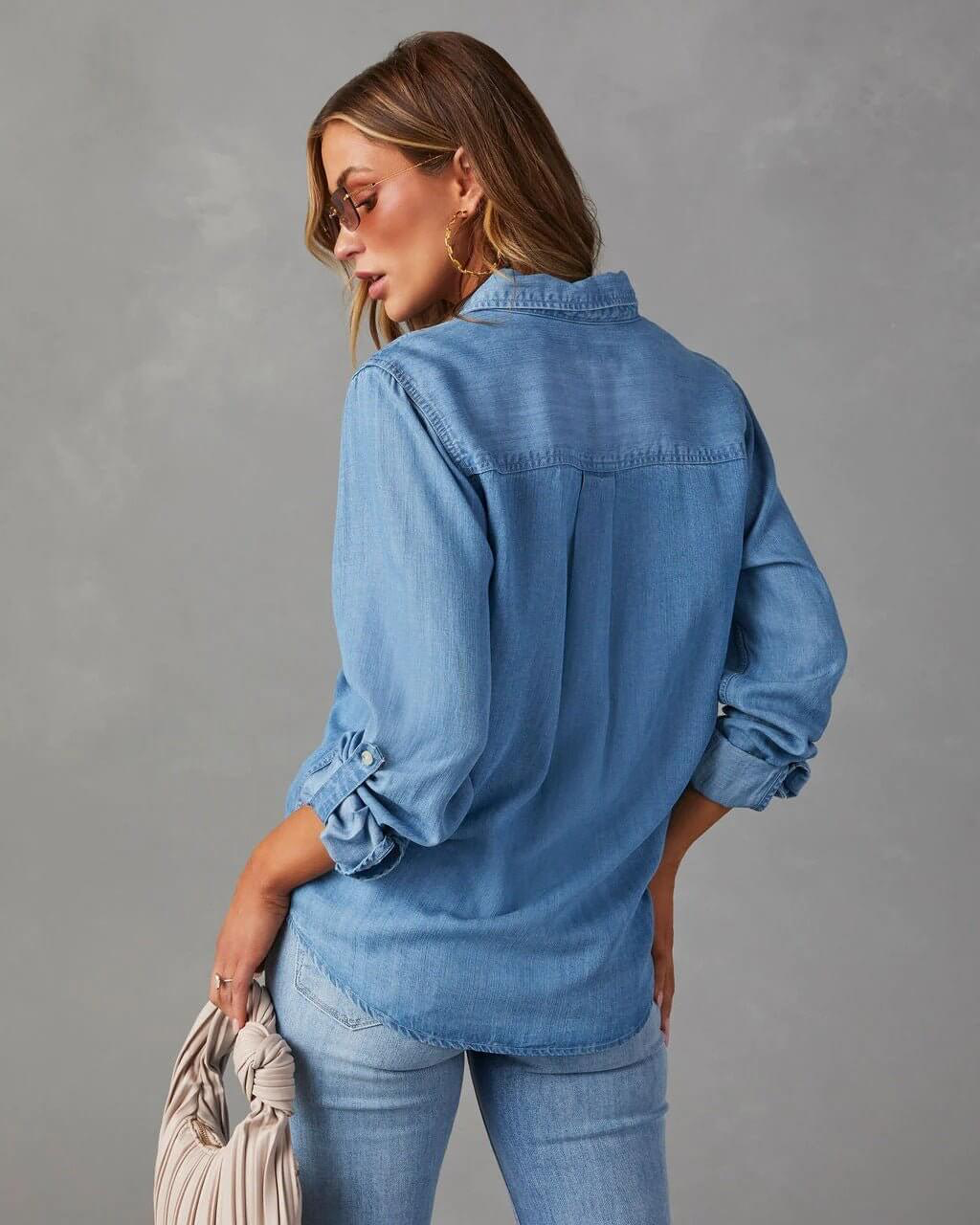 Ahna | Women's Turn Down Collar Long Sleeve Denim Shirt