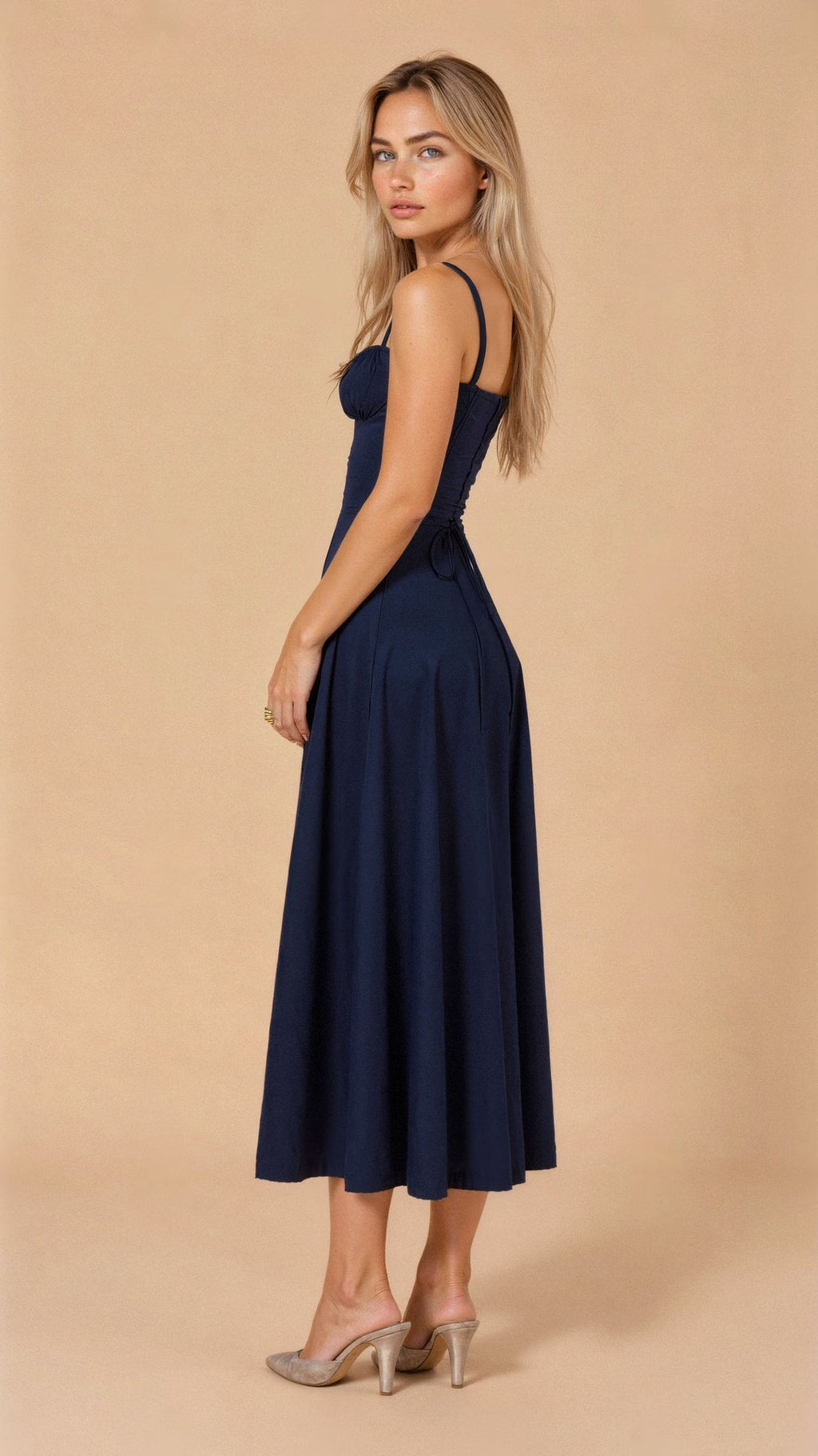 Aigerim | Women's Sleeveless Shoulder Straps Midi Dress