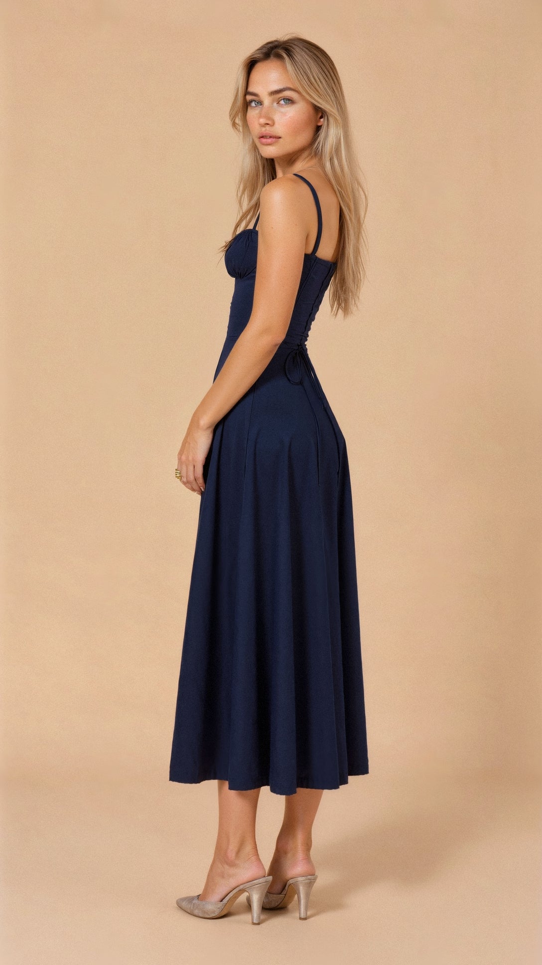 Aigerim | Women's Sleeveless Shoulder Straps Midi Dress