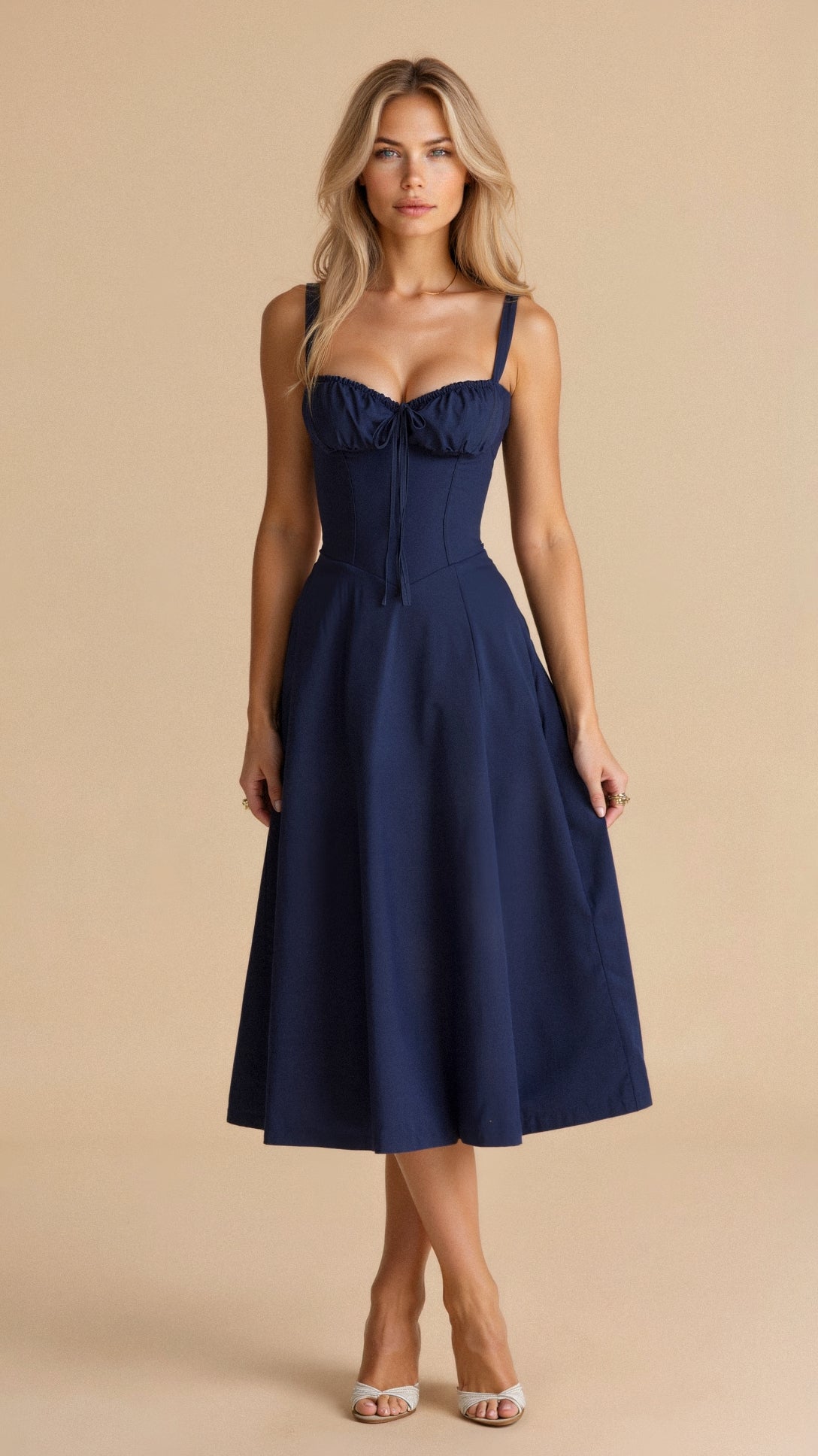 Aigerim | Women's Sleeveless Shoulder Straps Midi Dress