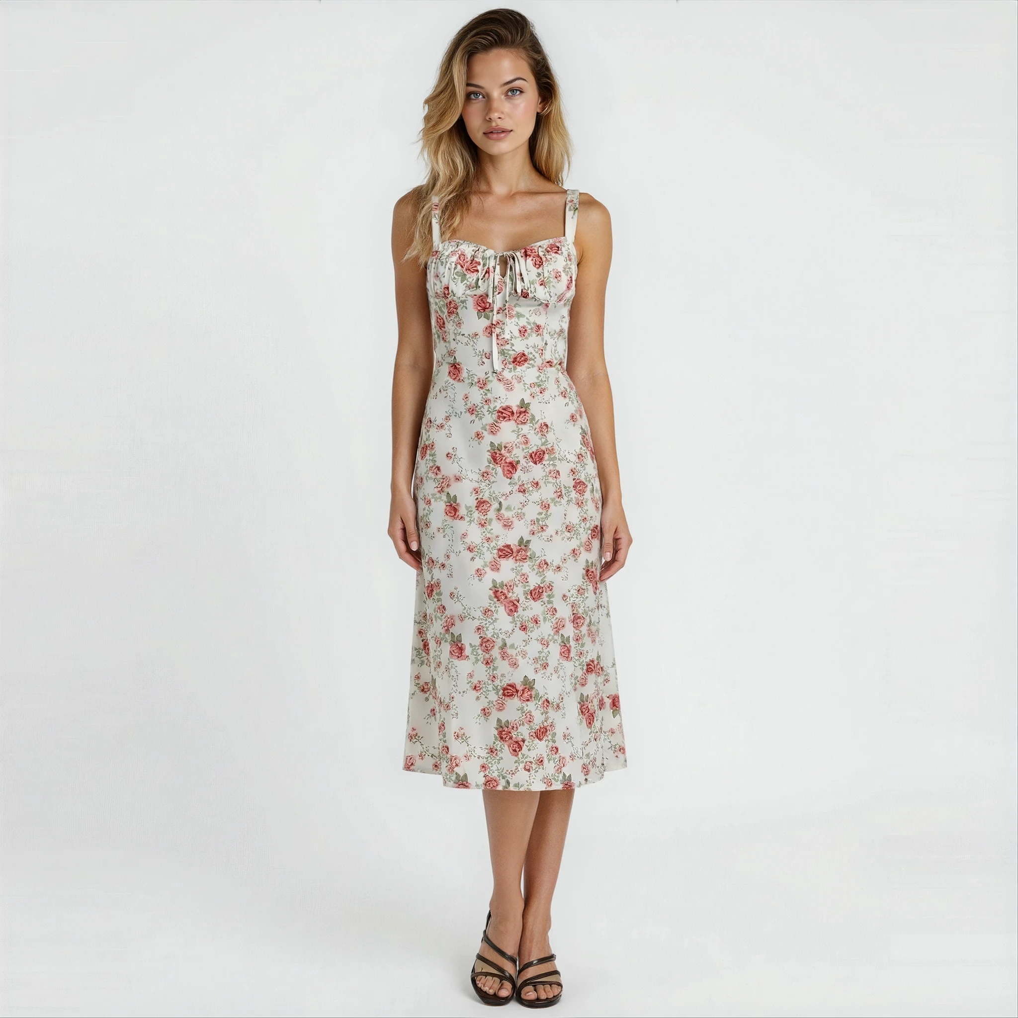 Aigerim | Women's Sleeveless Shoulder Straps Midi Dress
