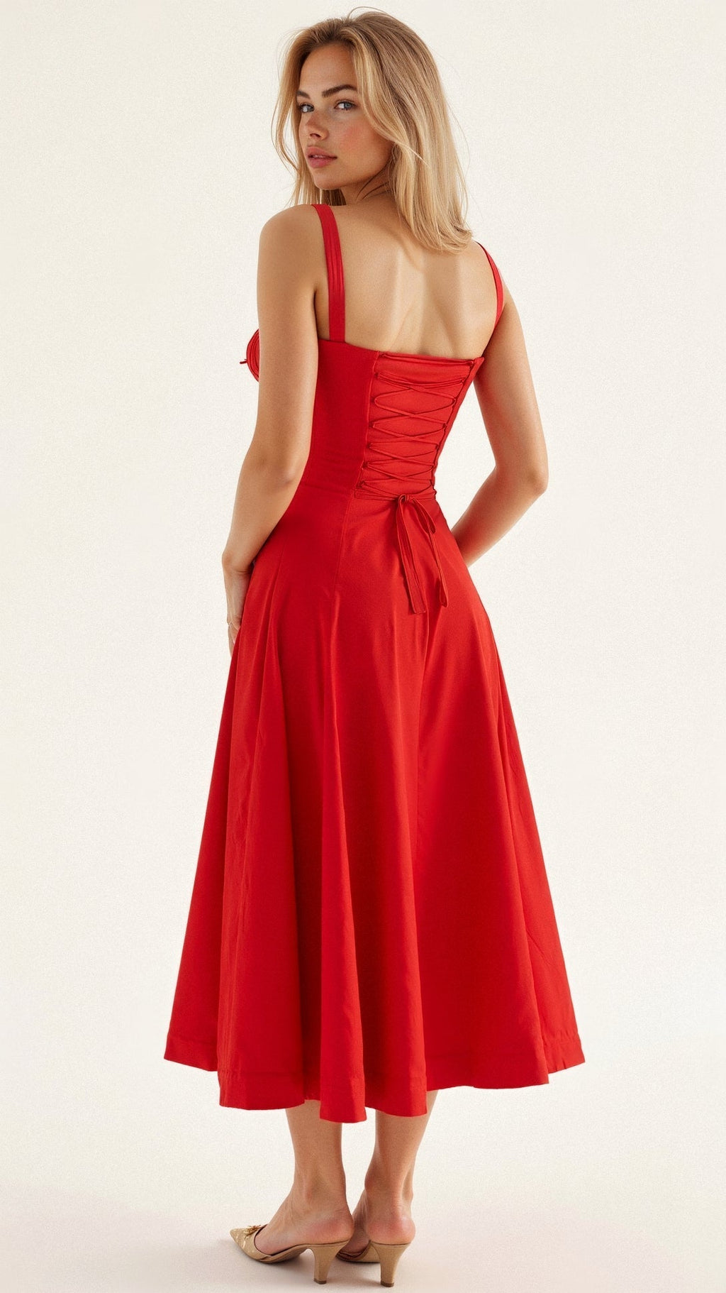 Aigerim | Women's Sleeveless Shoulder Straps Midi Dress