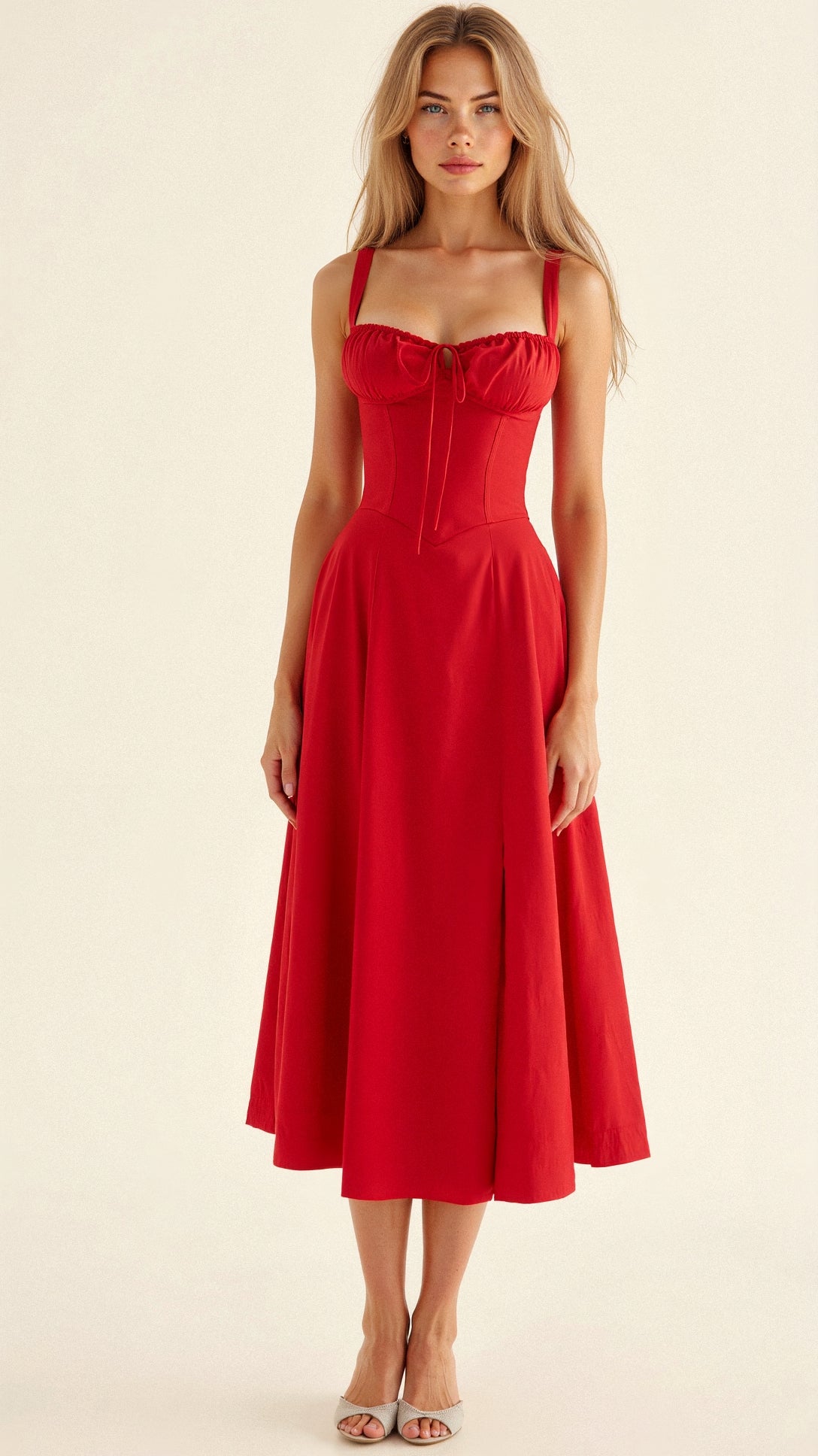 Aigerim | Women's Sleeveless Shoulder Straps Midi Dress