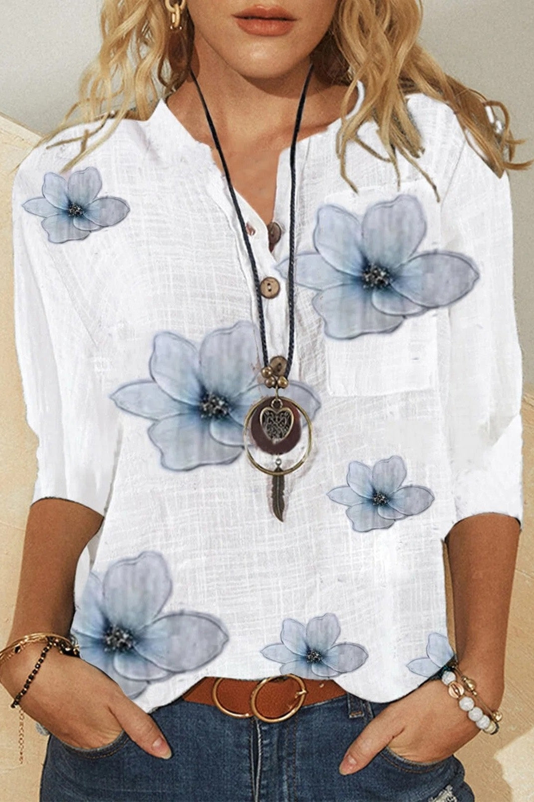Ailene | Women's V-Neck Floral Print Half Sleeve Blouse