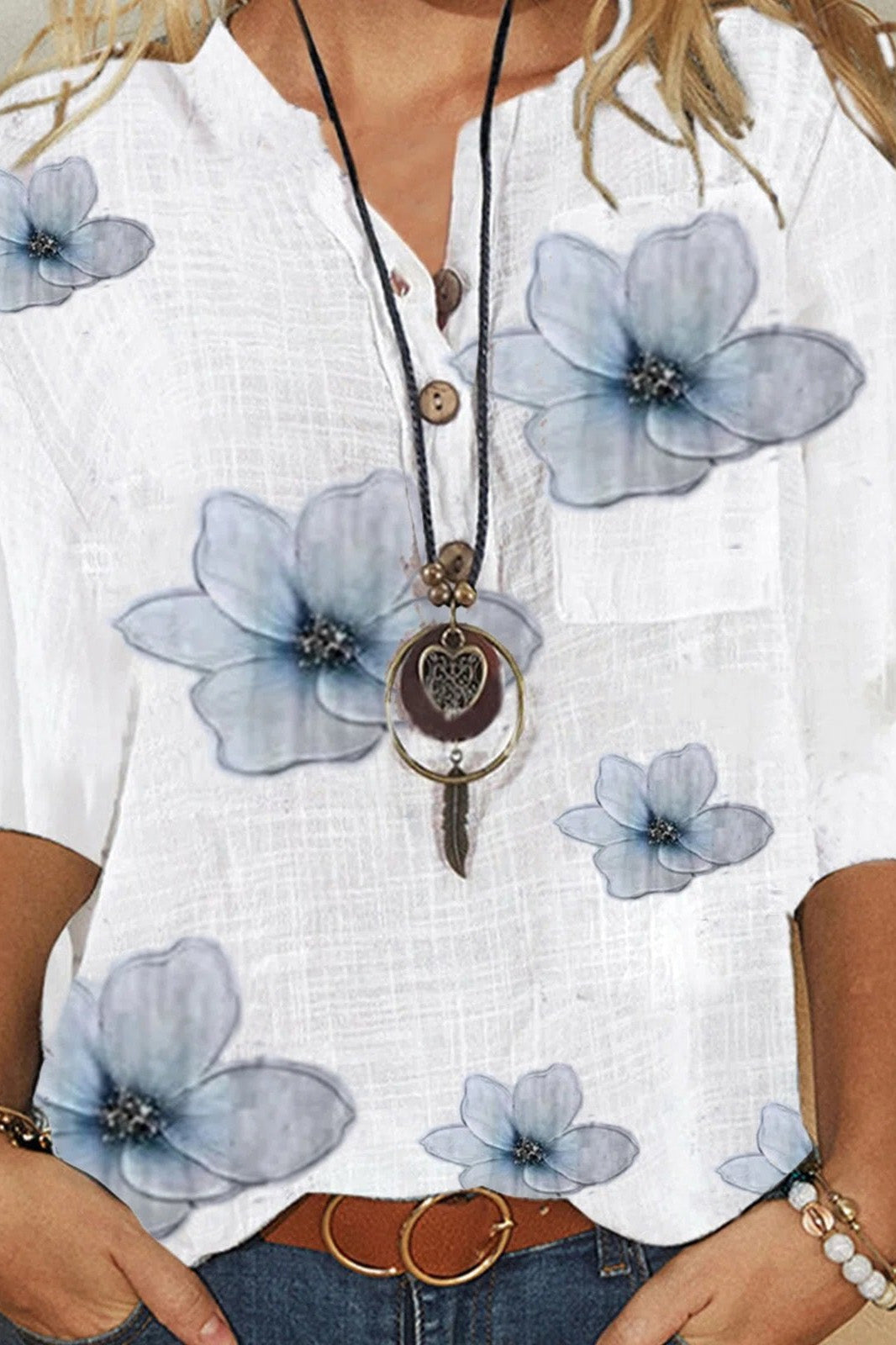 Ailene | Women's V-Neck Floral Print Half Sleeve Blouse