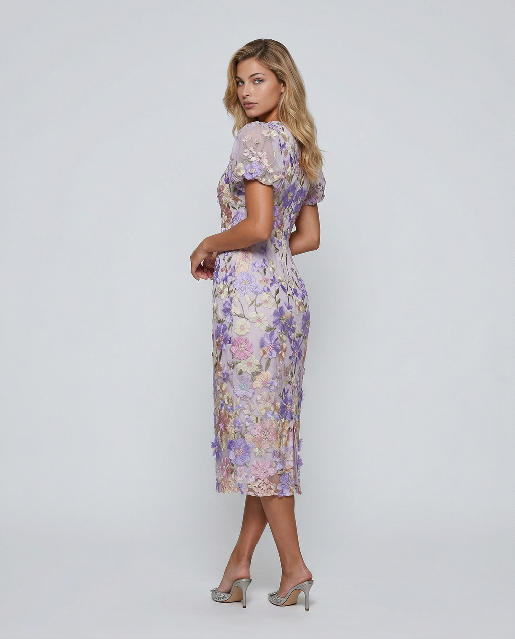 Ainsleigh | Women's Puff Sleeve Floral V Neck Flowy Midi Dress