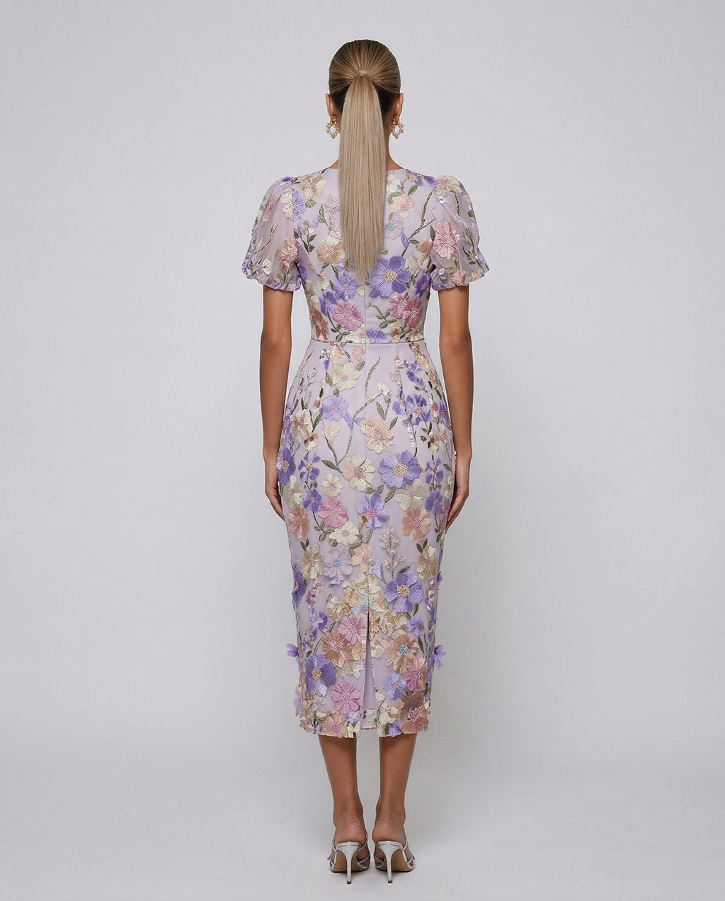 Ainsleigh | Women's Puff Sleeve Floral V Neck Flowy Midi Dress