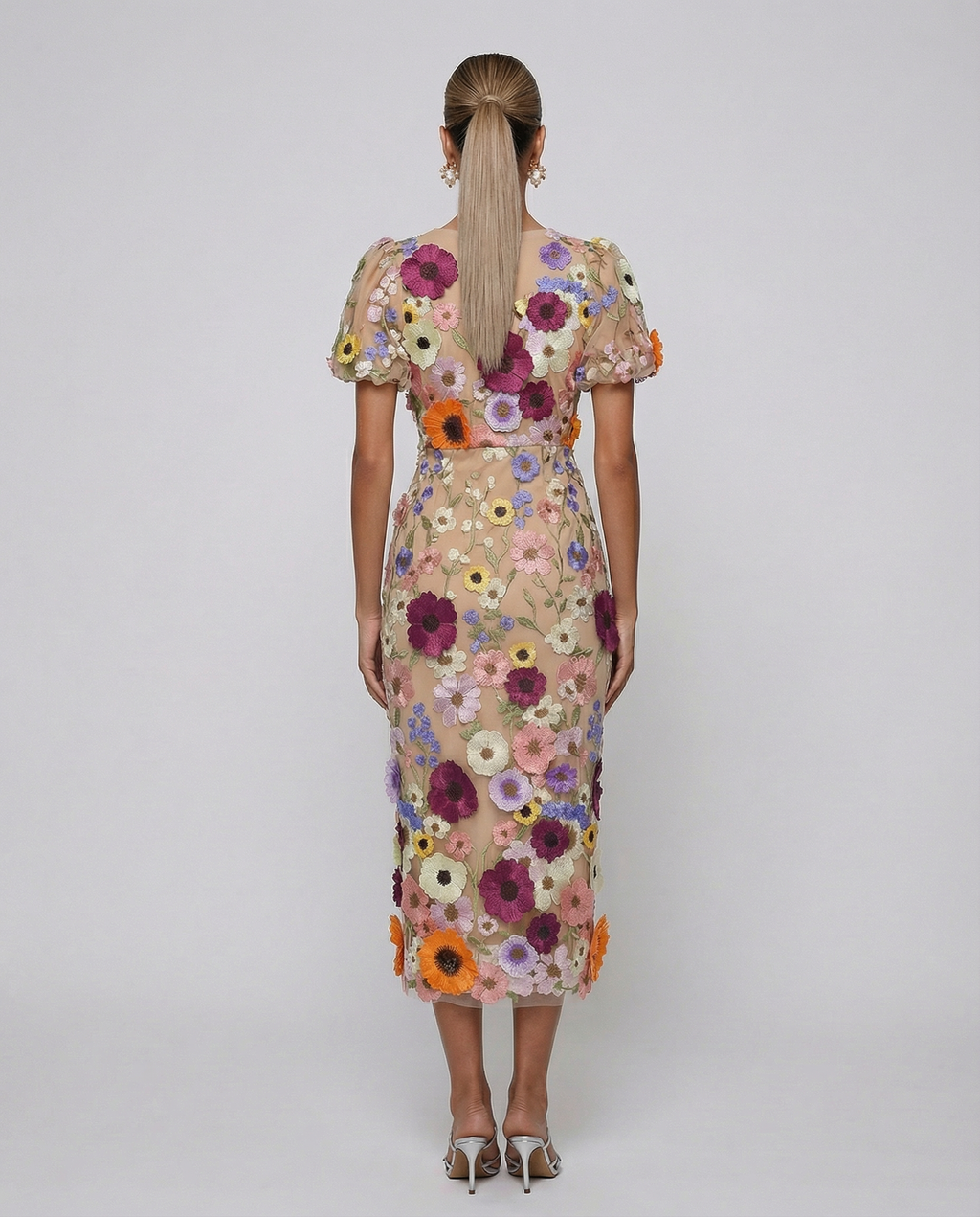 Ainsleigh | Women's Puff Sleeve Floral V Neck Flowy Midi Dress