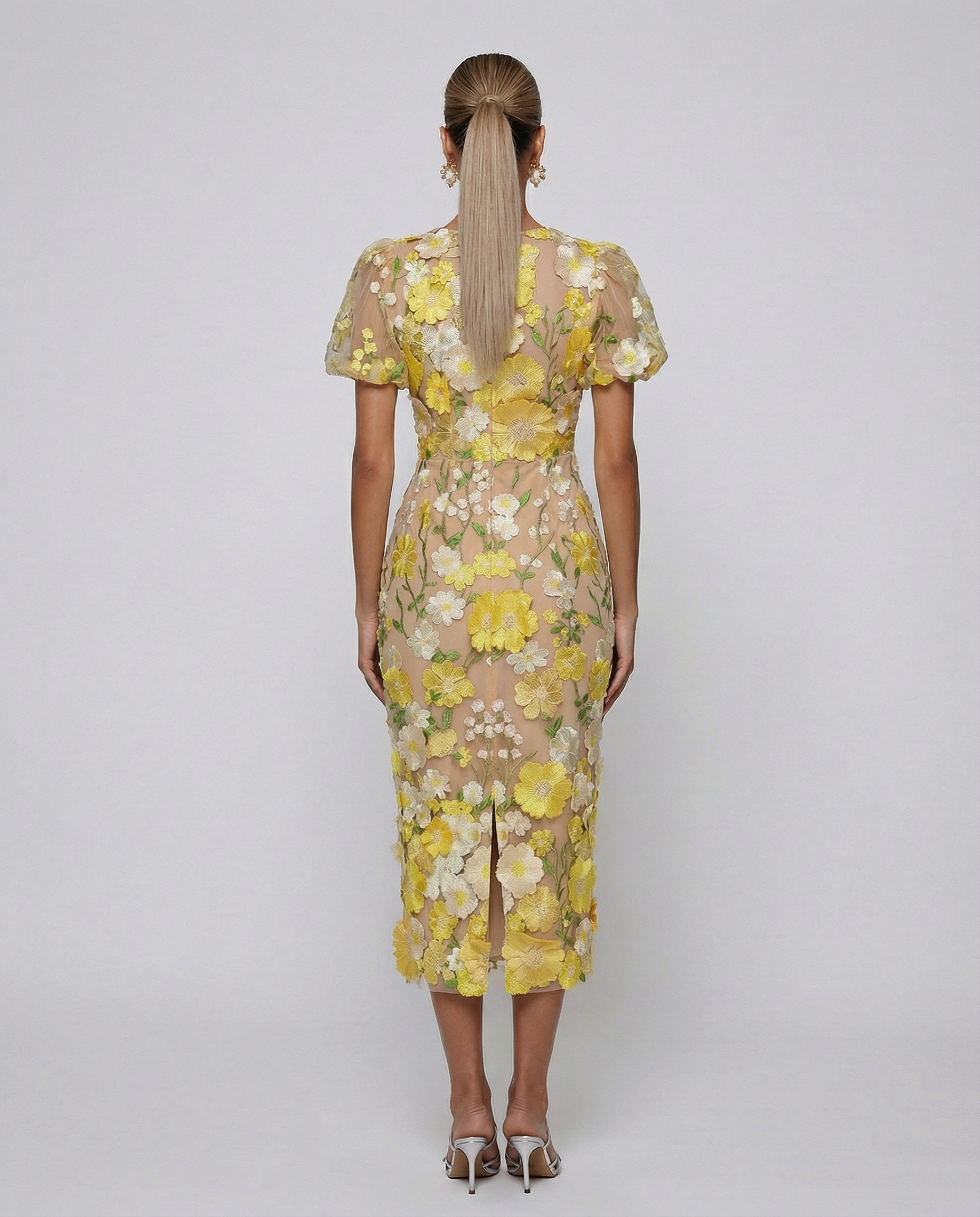 Ainsleigh | Women's Puff Sleeve Floral V Neck Flowy Midi Dress