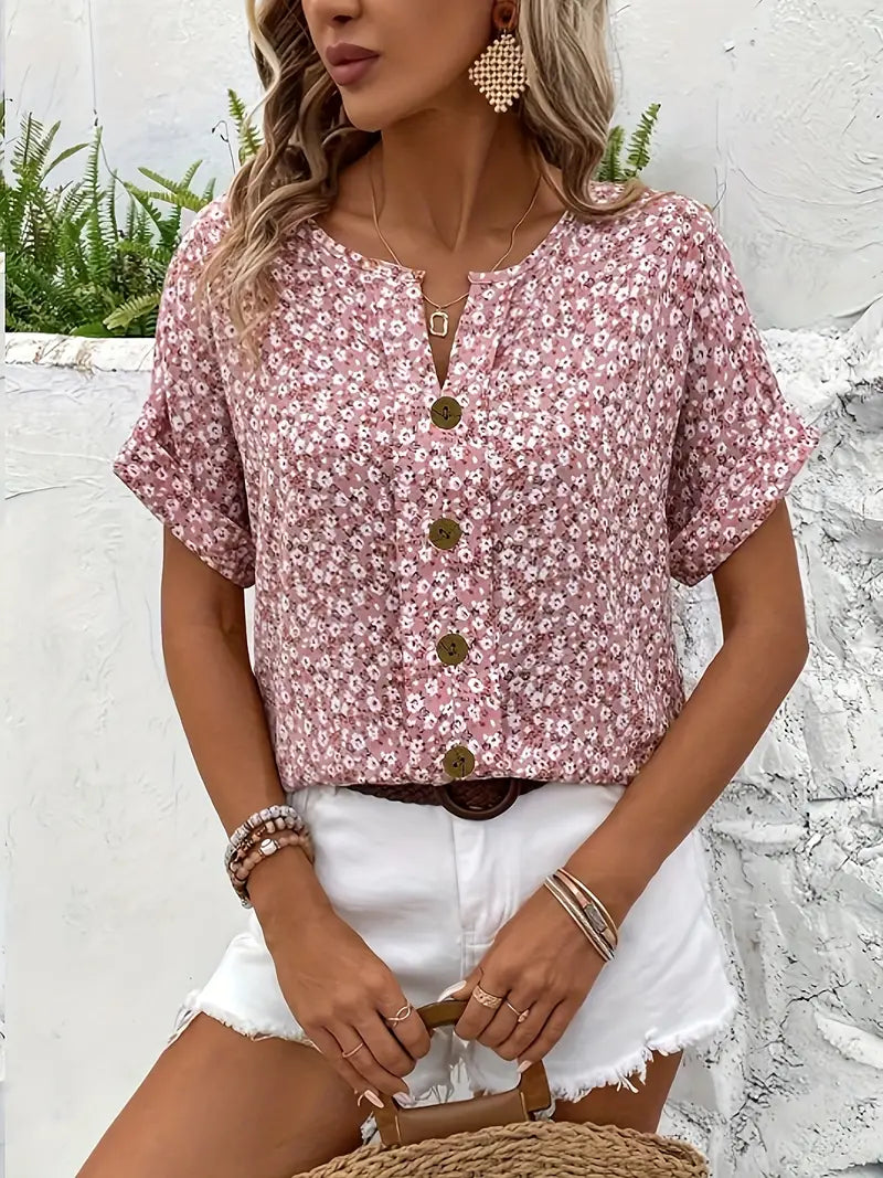 Ainsley | Women’s Notch Neck Floral Print Summer Top