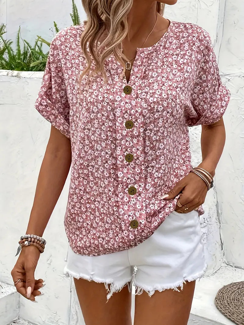 Ainsley | Women’s Notch Neck Floral Print Summer Top