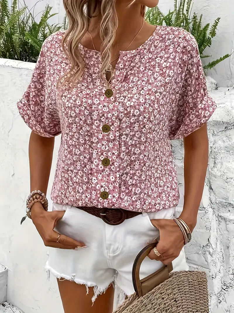 Ainsley | Women’s Notch Neck Floral Print Summer Top