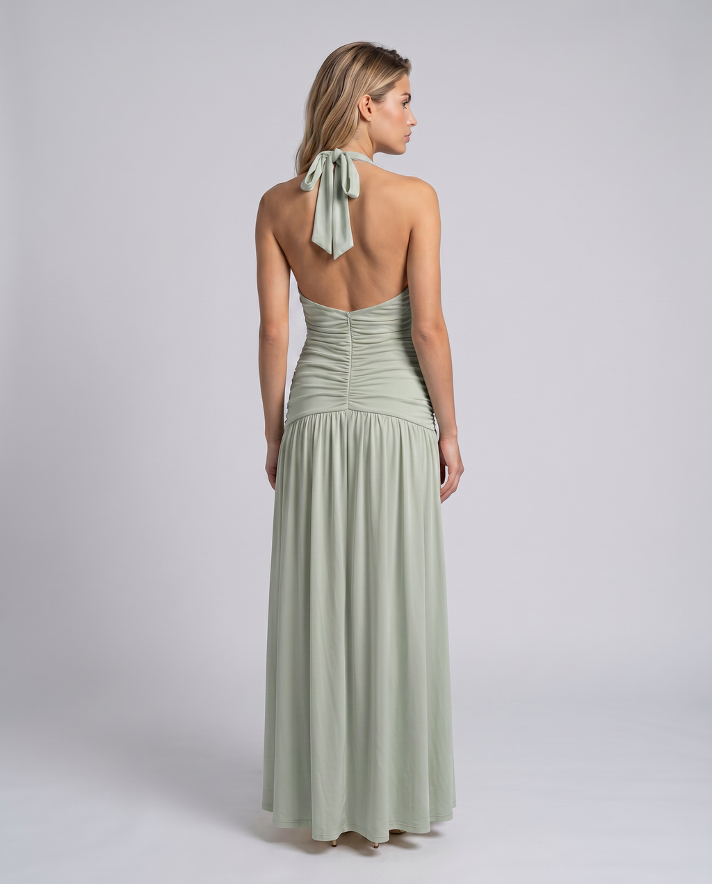 Airlea | Women's Slit Skirt Halter V Neck Ruched Maxi Dress