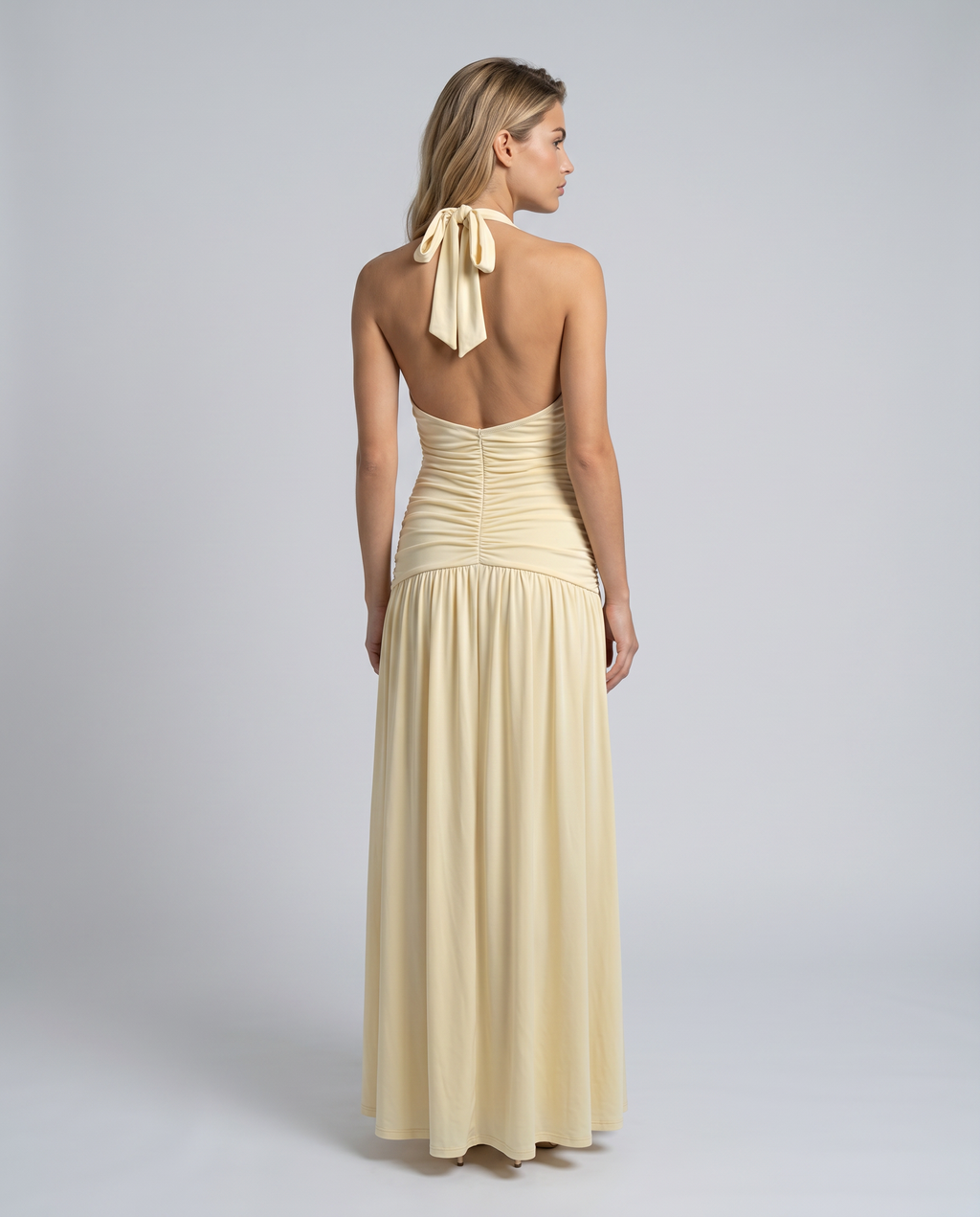 Airlea | Women's Slit Skirt Halter V Neck Ruched Maxi Dress